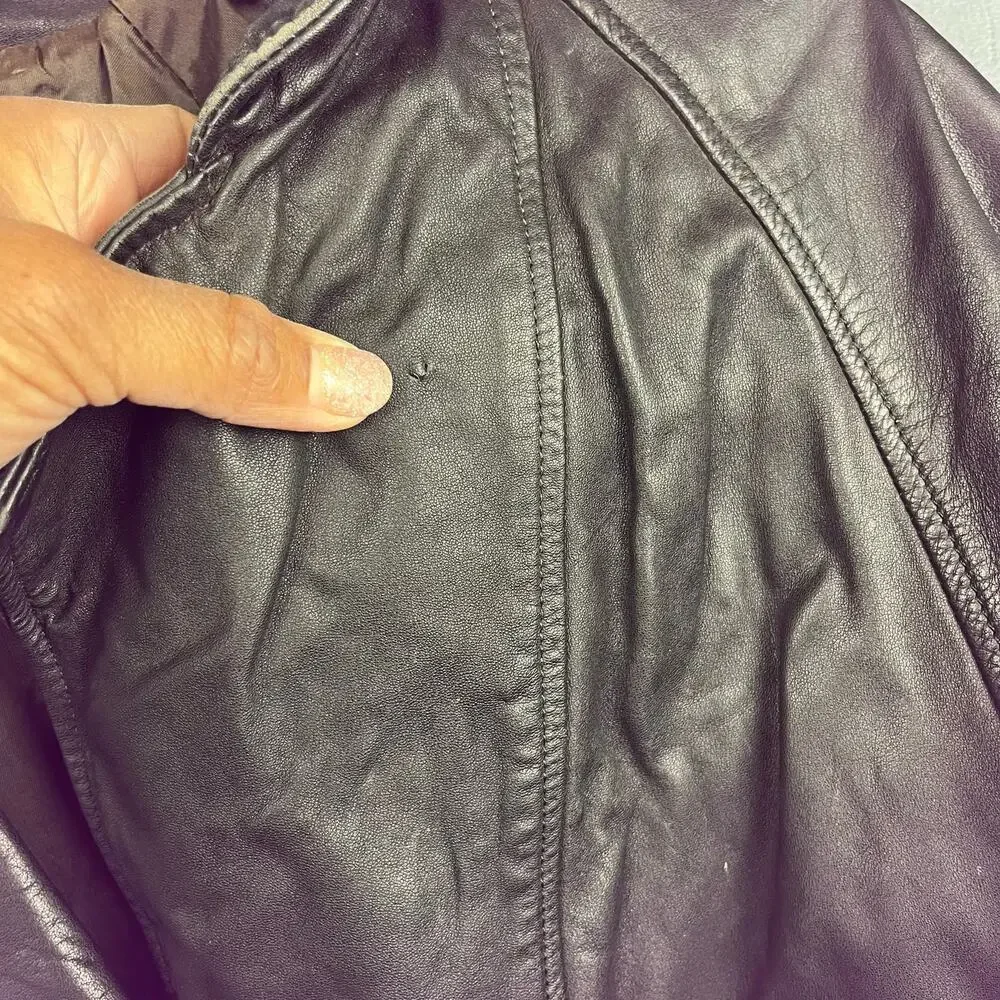 Vintage LNR Leather Patch Quilt Jacket Medium Length Petite Button Shoulder Pads